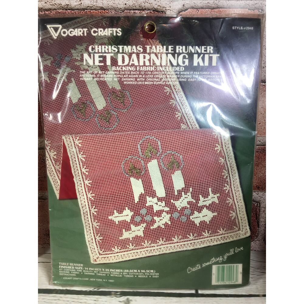 2 Unopened Vogart Crafts Christmas Net Darning Kits Placemats & Table Runner